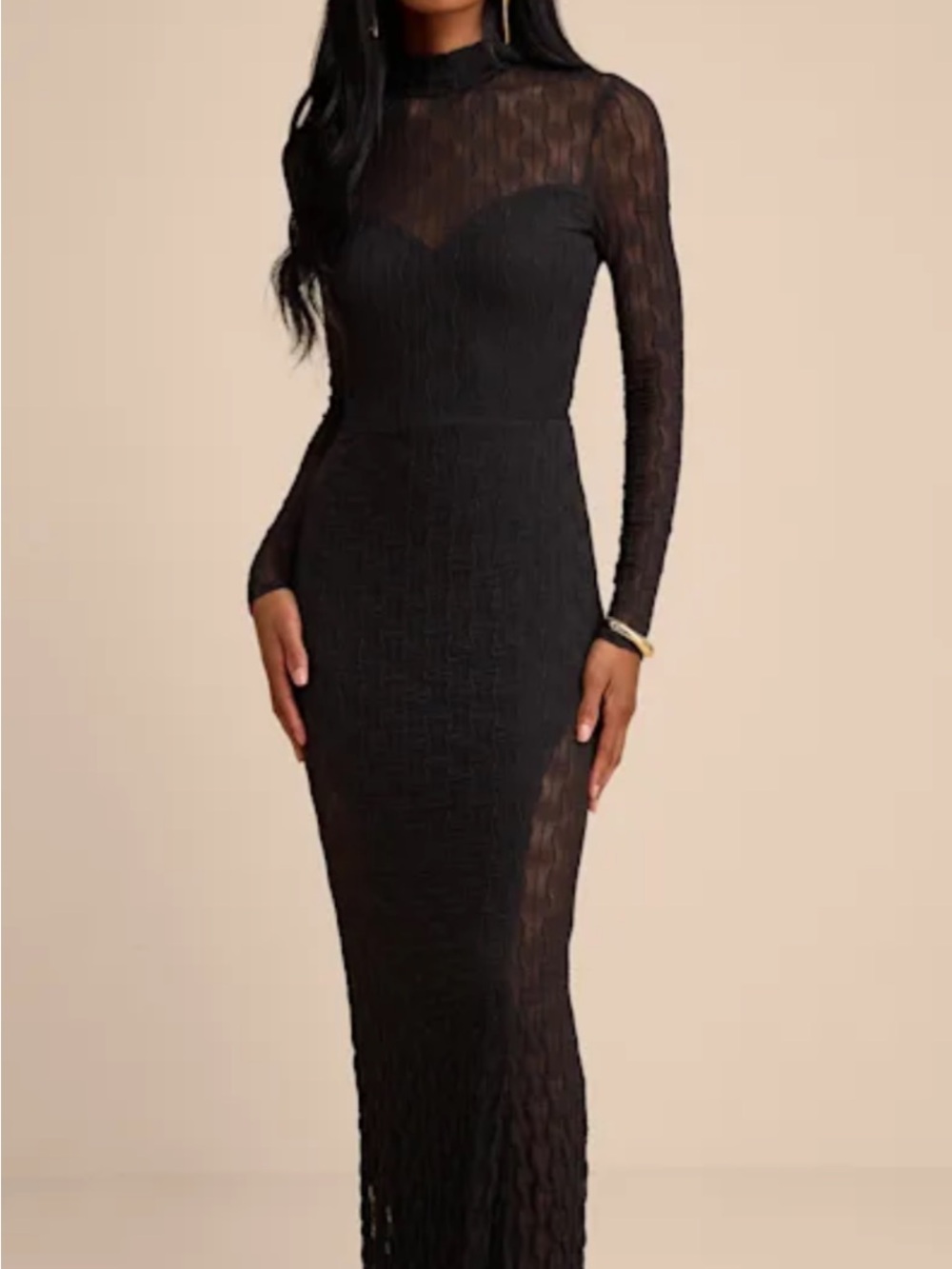 Lulu's Black Long Sleeve Sheer Maxi Dress